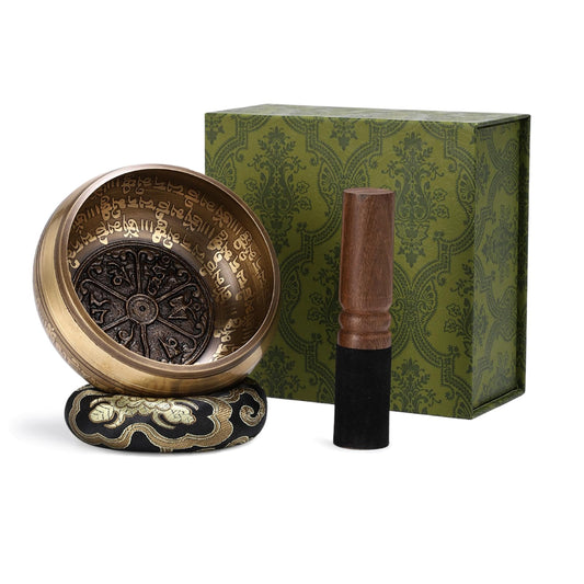 Tibetan Singing Bowl Set (Mantra engraving / 4.5 Inch)