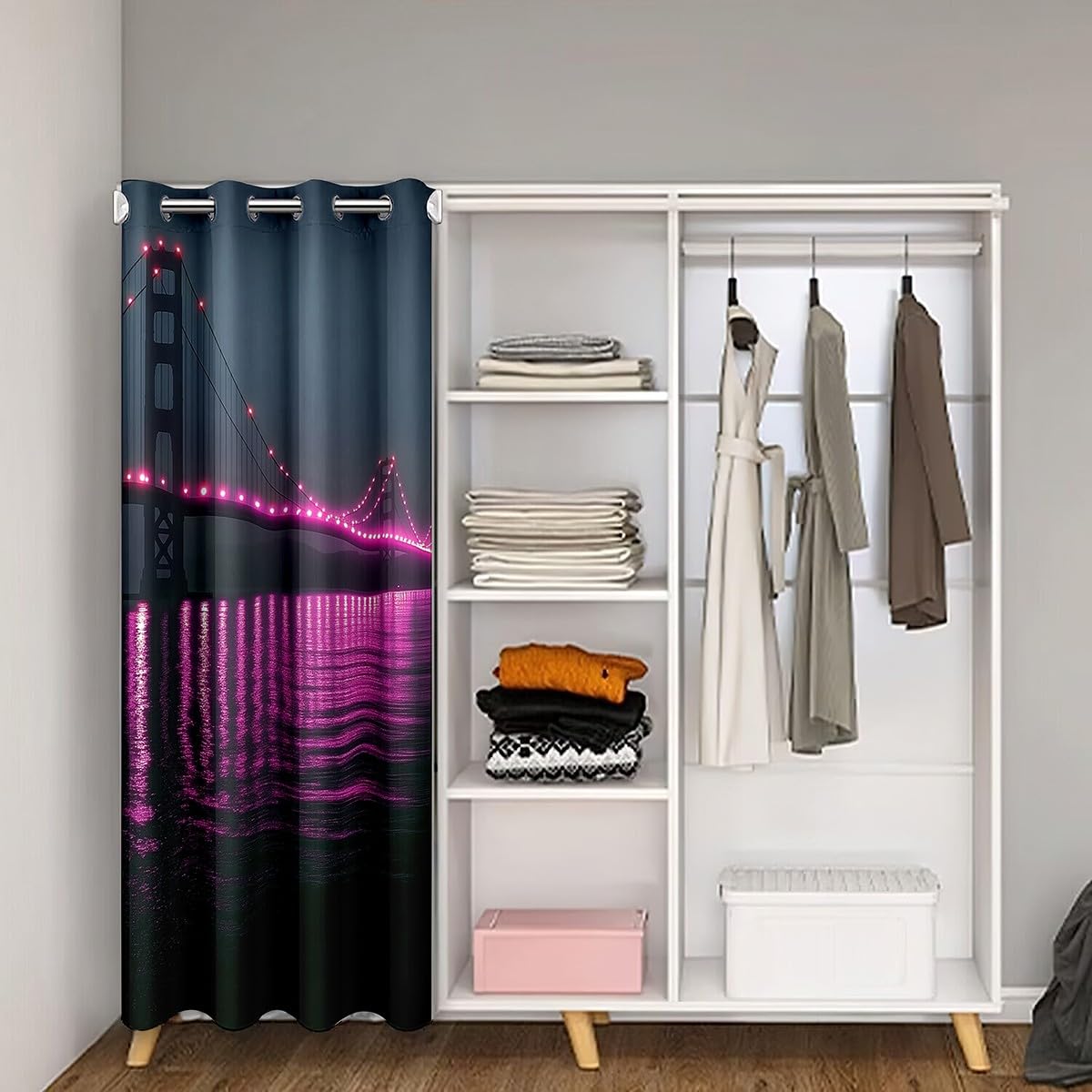 Golden Gate Bridge Door Curtain for Doorway Privacy 52x80 Inch 1 Panel Kids Nightscape Closet Cover Teens City Scenery Room Divider Curtain Breathable Soft Black and Purple Room Decor (Dull Black and Purple / 52"W x 80"L (Pack of 1))