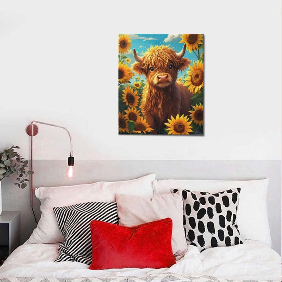 Rustic Country Highland Cow Wall Art For Kids Cow Sunflower Nursery Canvas Wall Decor Farm Animal Pictures Paintings Prints Cattle Artwork Framed Decorations For Bathroom Bedroom Living Room Office Gifts 20" x 24" (Highland Cow / 24"L x 20"W)