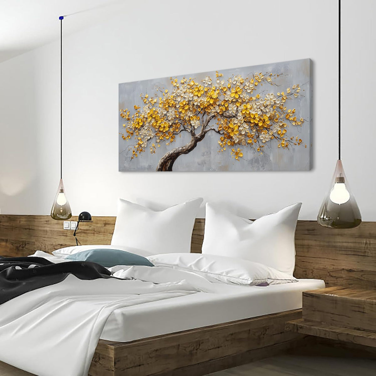 Gold Flower Tree Wall Art for Living Room Office Contemporary Gold Tree of life Painting Prints Modern Canvas Artwork Dining Bedroom Decor Large (Modern / Gold Flower Tree of Life Wall Art / 46L" x 23W")