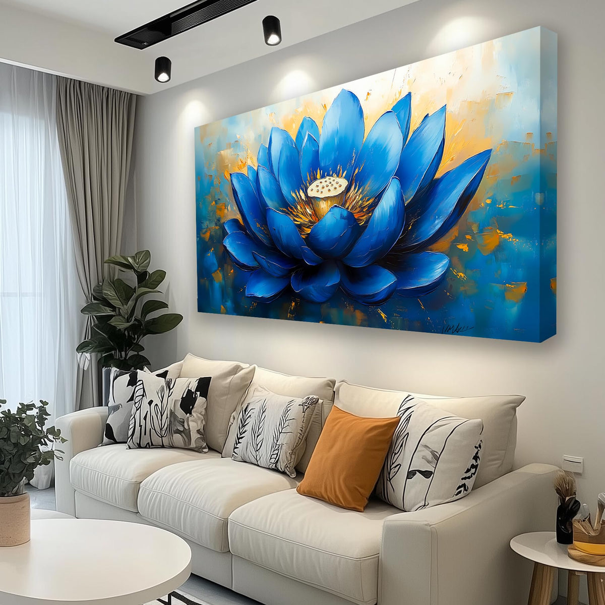 Blue Lotus Flower Canvas Wall Art (40L" x 20W" / Blue flower)