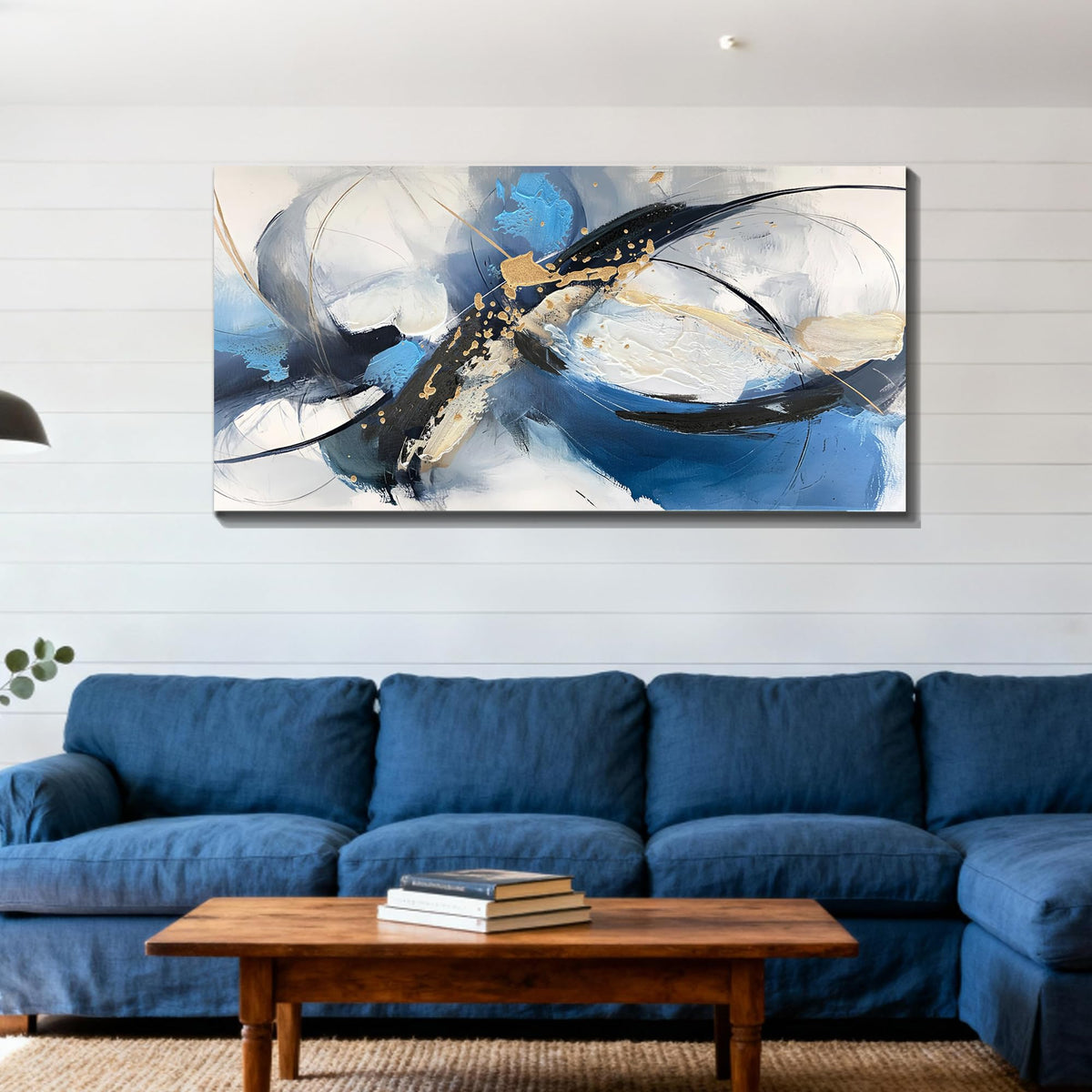 Modern Abstract Textured Canvas Wall Art for Living Room 48"x24" (blue abstract / 48"L x 24"W)