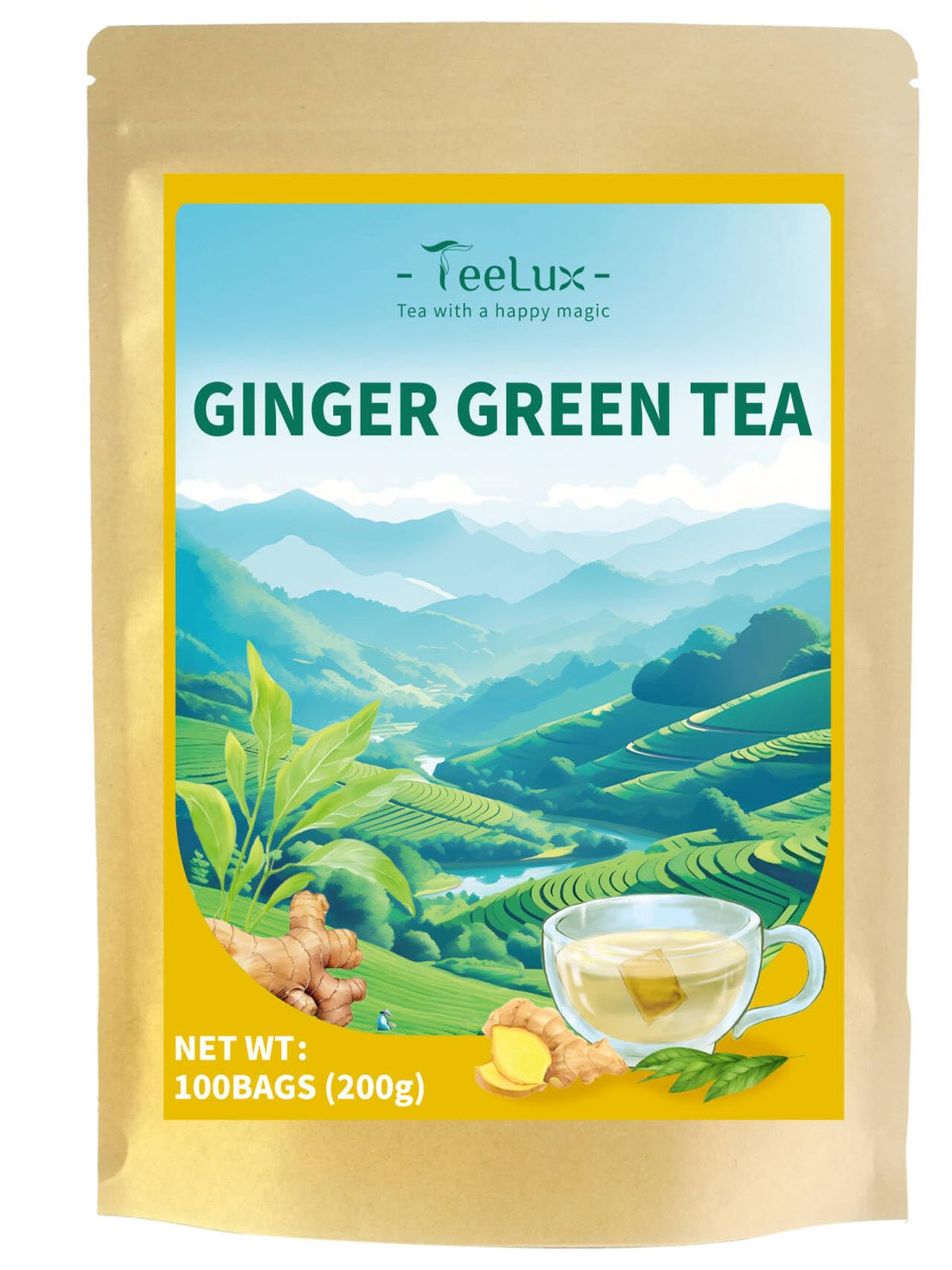 Ginger Green Tea Bags (100 Count (Pack of 1))