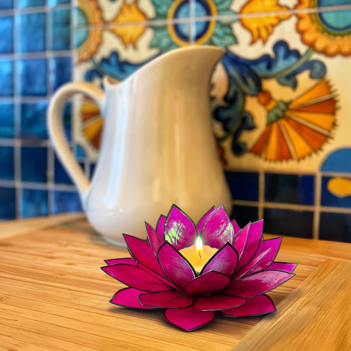 Moonshadow Handmade Capiz Shell Lotus Tea Light Holder (Pink)