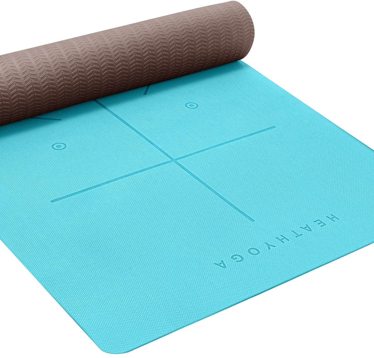 Yoga Mat Non Slip TPE Pilates Exercise Mats for Home Workout Gym Fitness Eco Friendly Thick Hot Yoga Mat with Strap Body Alignment (Turquoise)
