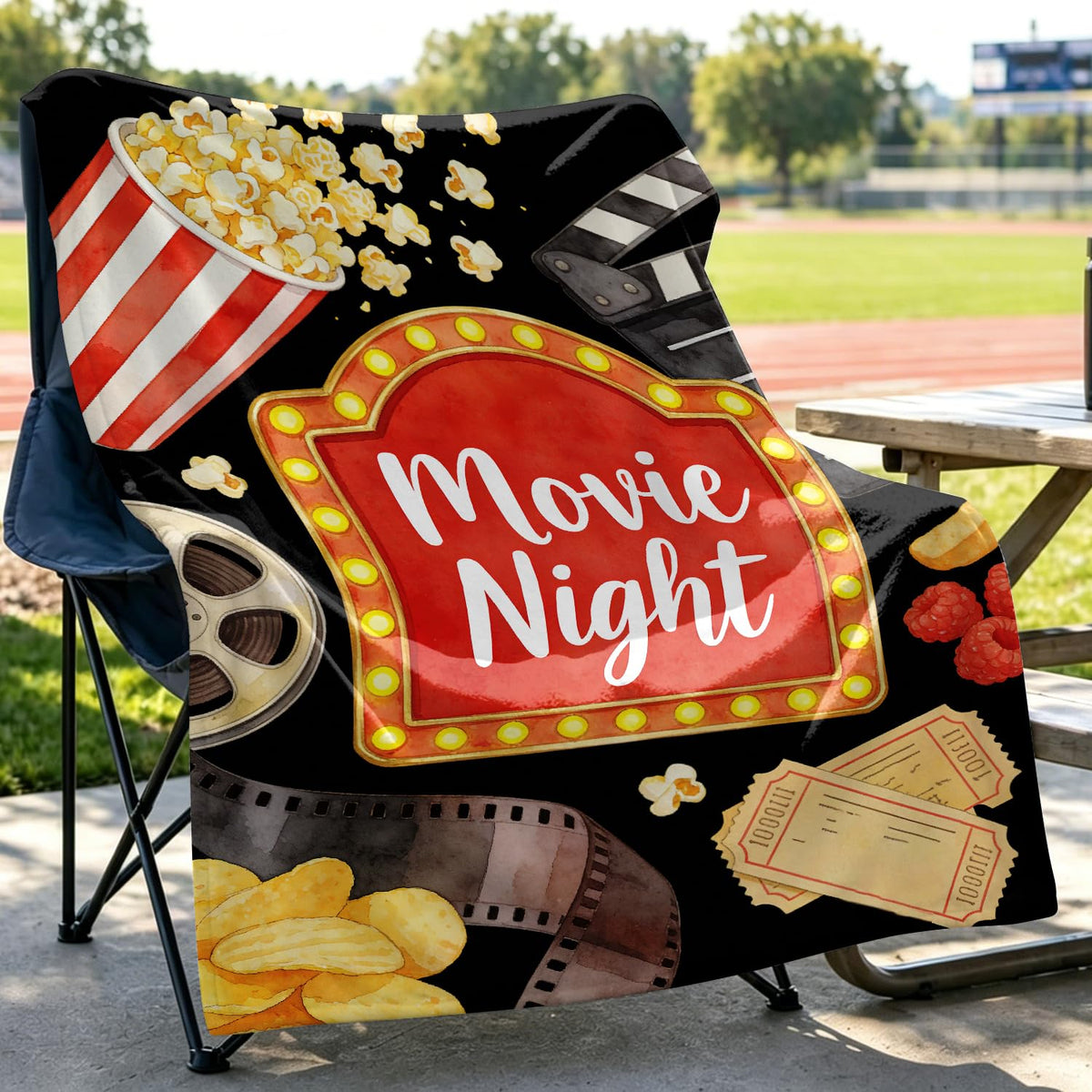 Movie Night Fleece Blanket Popcorn Cinema Blanket Gifts Room Decor 30"x40" (Movie Night / 30"X40")