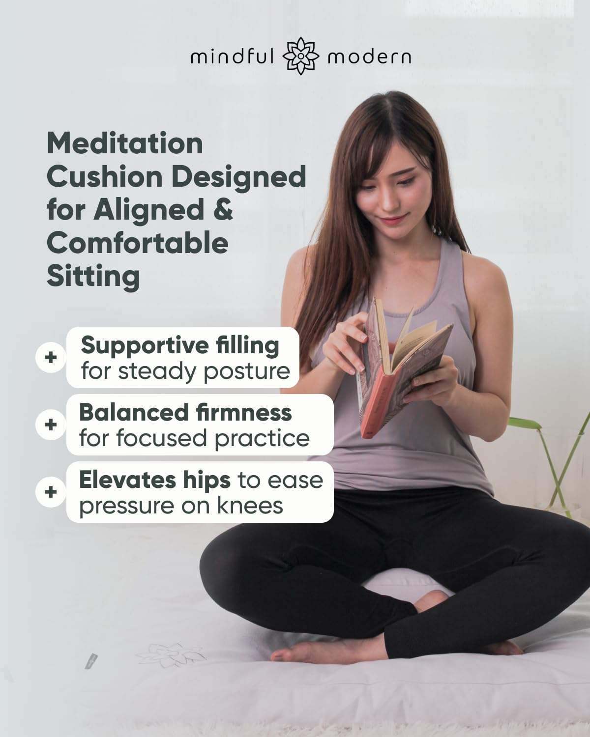 Mindful & Modern Large Meditation Cushion for Zafu Yoga (Round - White)