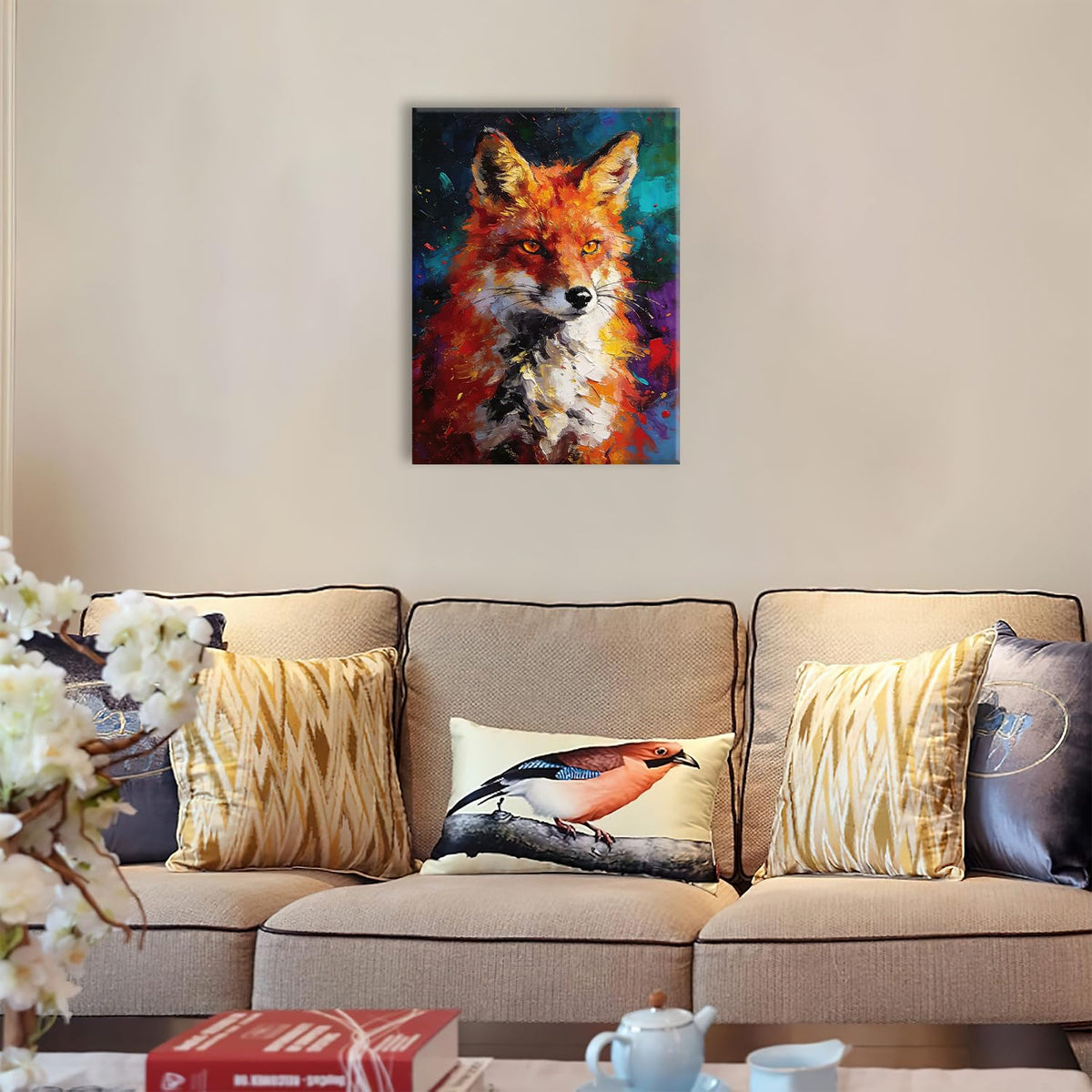 Colorful Fox Canvas Wall Art Animal Framed Printing‌ Modern Decor 16"x24" (Colorful Fox / 24"L x 16"W)