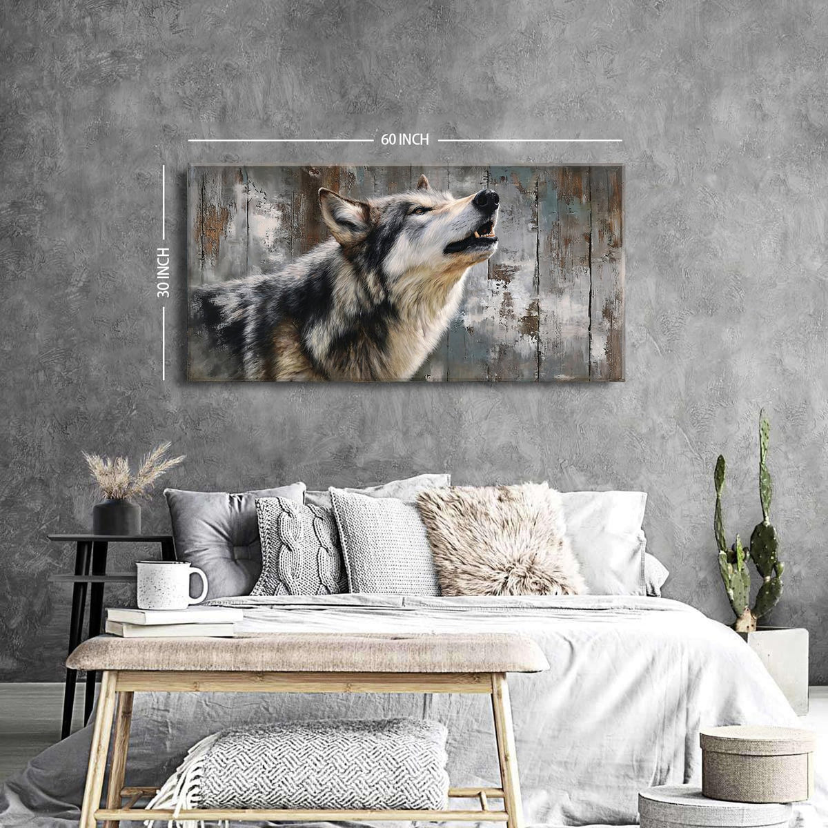 Woodland Nursery Canvas Wall Art Retro Wolf Picture Abstract Wildlife Animal Prints Poster Forest Scenery Hunting Wild Animals Painting Nature Artwork for Bedroom Living Room Men Cave Decoration 30x60" (57.8"L x 30"W / Wolf)