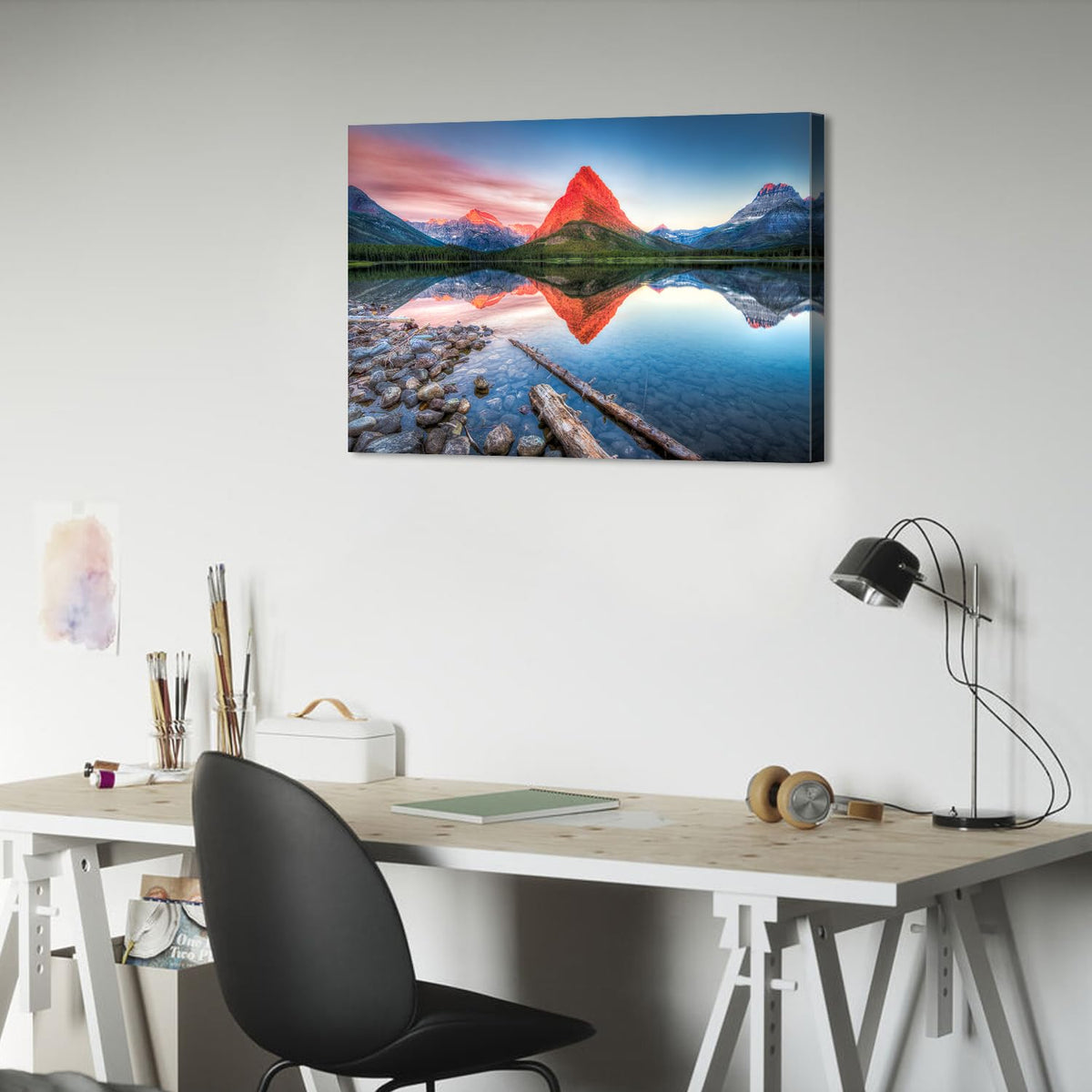 Glacier Mountain Canvas Wall Art USA Glacier National Park Mountains Landscape Wall Decor Scenic Posters Prints Painting Nature Swiftcurrent Lake Artwork for Living Room Bedroom Home Decoration 20x30 (30"L x 20"W / GlacierMountain)
