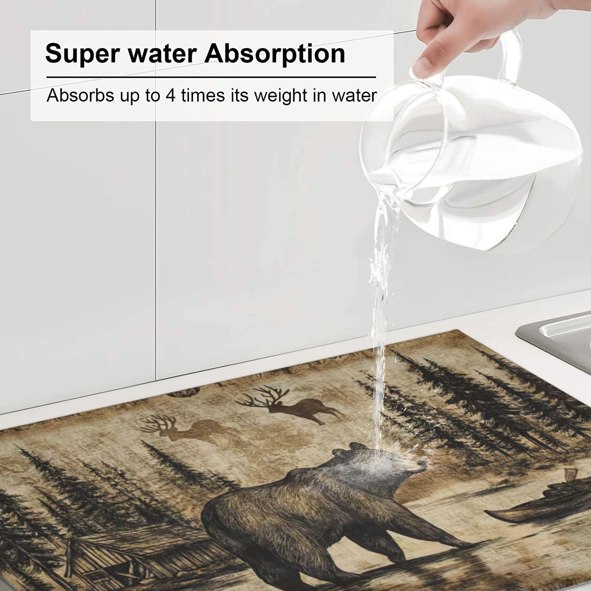 Carbine Bear Dish Drying Mat for Kitchen Counter Microfiber Super Absorbent Non (Beer)