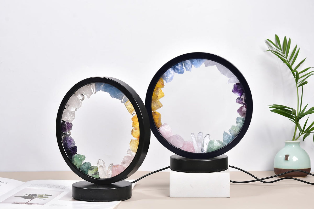 Natural Mixed Crystal Night Light Round Meditation Lamp (Mixed Rocks Round)