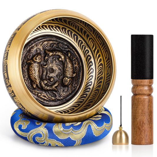 Singing Bowl Authentic Tibetan Sound Bowl for Yoga (Blue(Fish))