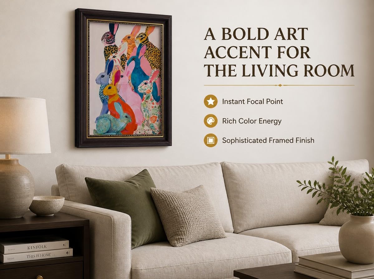 Framed Colorful Rabbit Wall Art (Bunny / 11"L x 9"W)