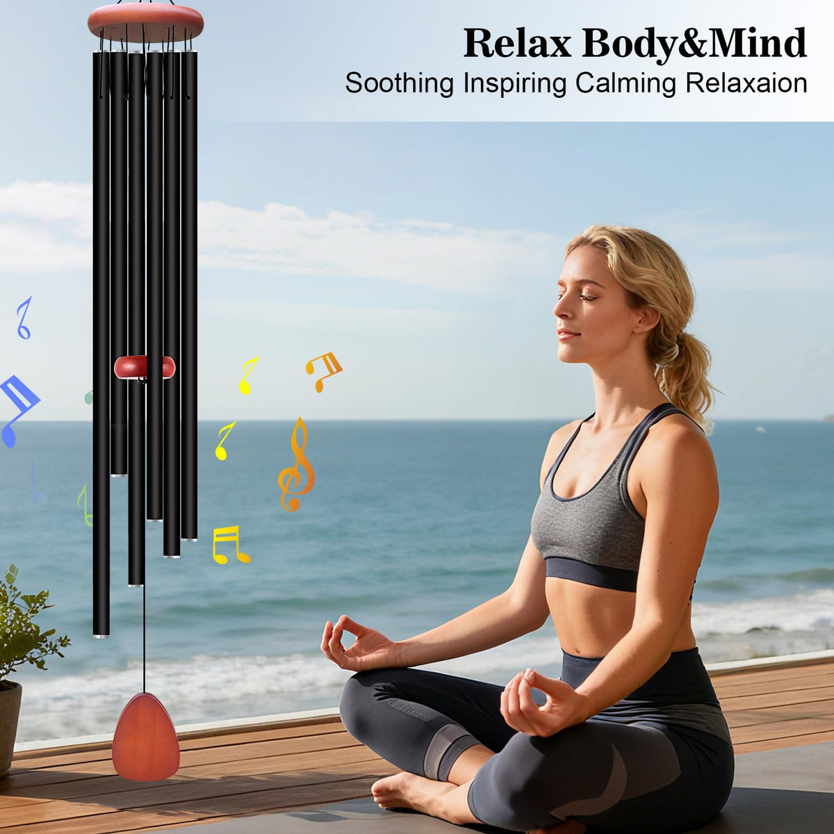 Aluminium Wind Chimes Outside (Black wind chime -56“)