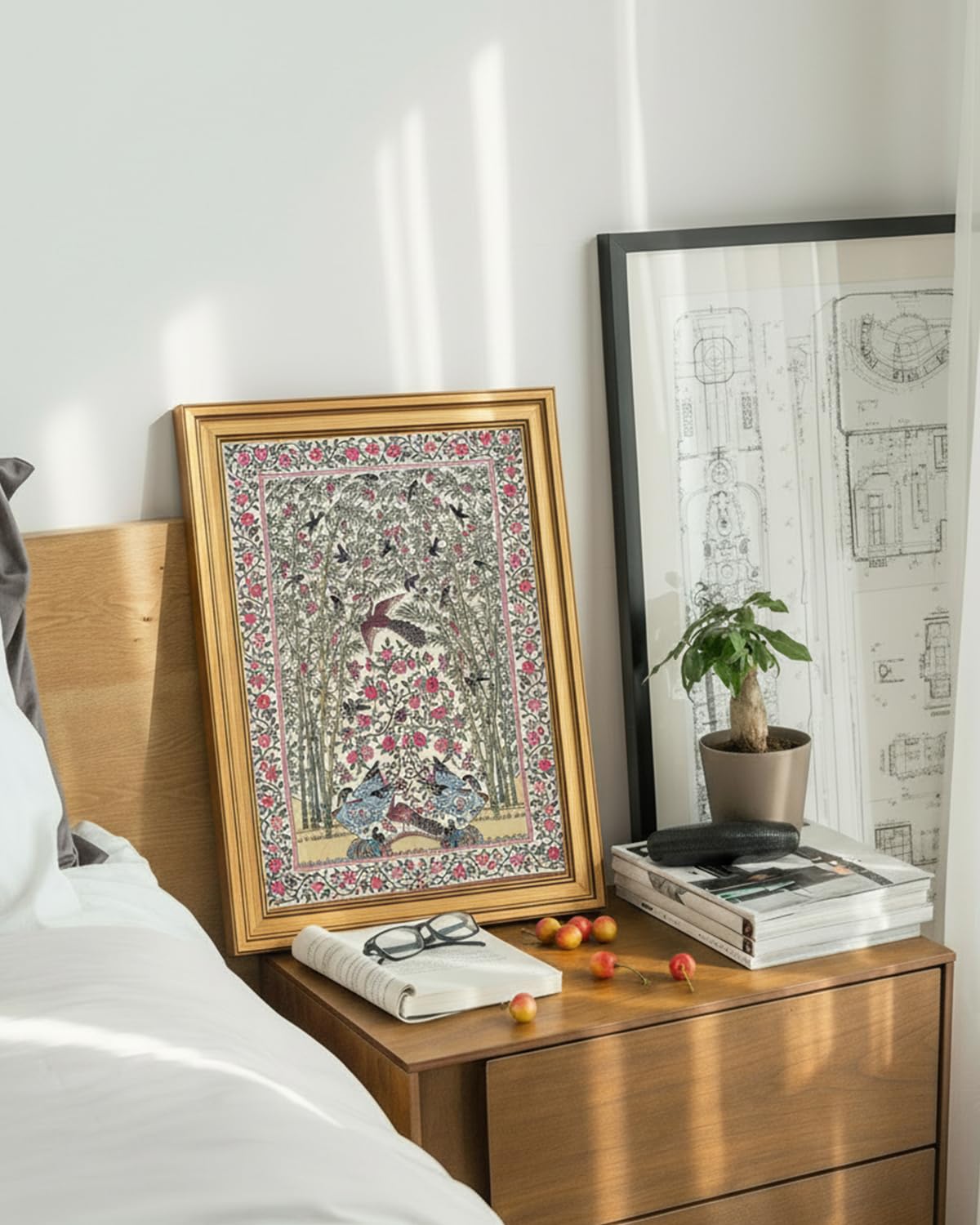 3D Textured Gold Framed Wall Art (Bamboo and Peacock / 16"L x 12"W)