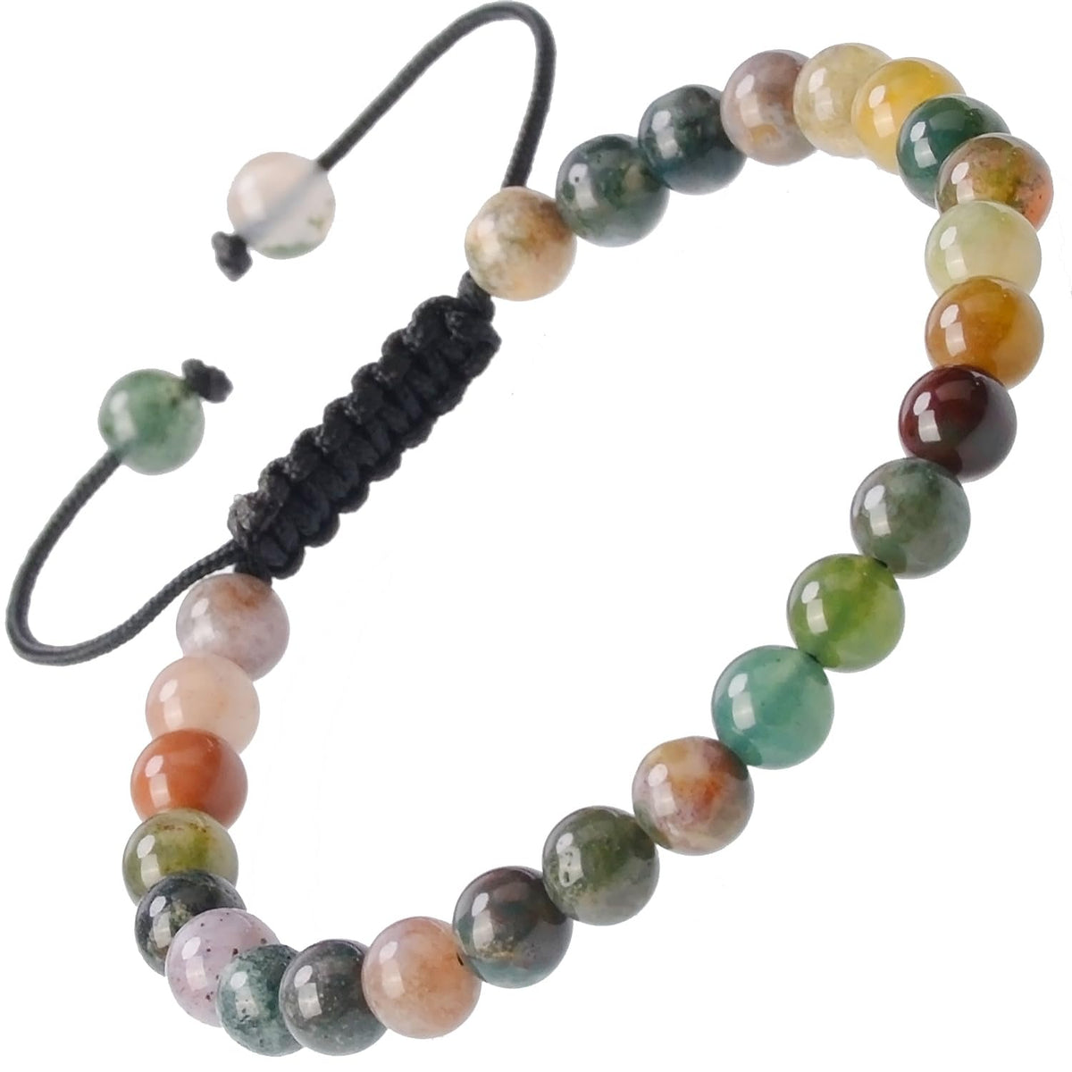 Men Women Natural Indian Agate Braided Macrame Bracelet 6mm Crystal Healing (Indian Agate / 6mm)