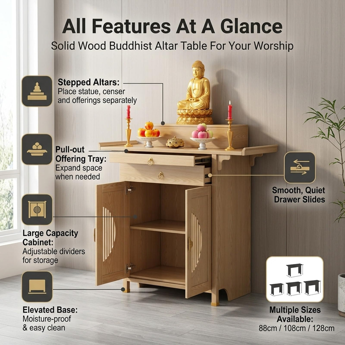 Personal Shrine Altar Table (Brown / W:30.7in/78 cm)