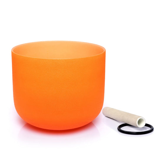 D Note Sacral Chakra Orange Colored Quartz Frosted Crystal Singing Bowl 8 inch (8 inch / D Orange)