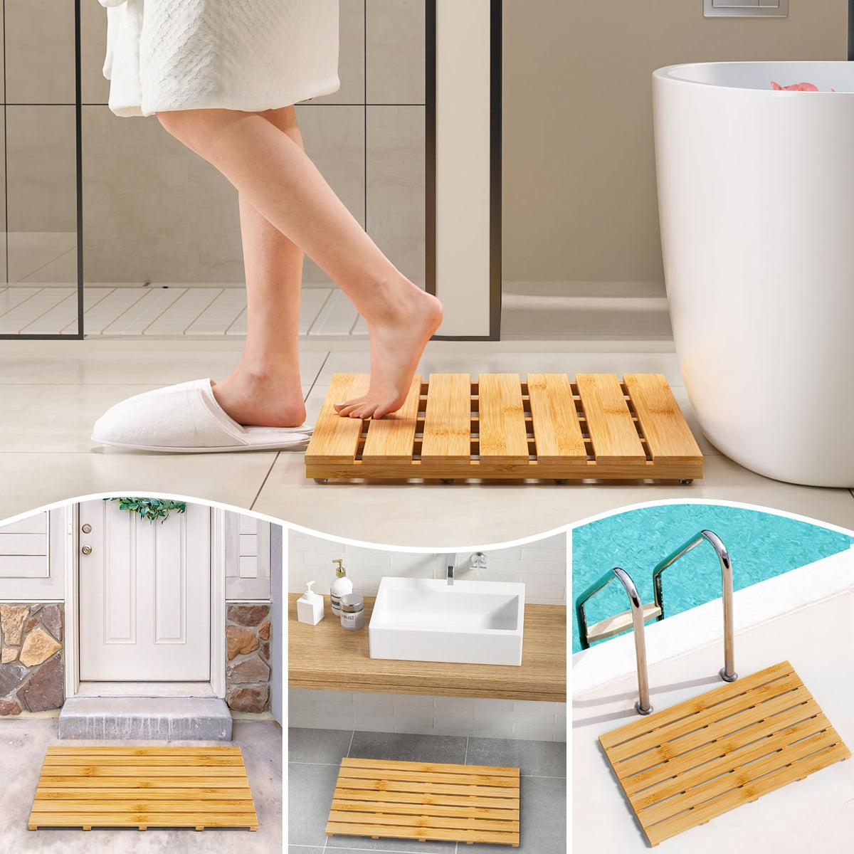 Wooden Bamboo Bath Shower Mat (Natural / 31.3" x 18.1" (Rectangular))