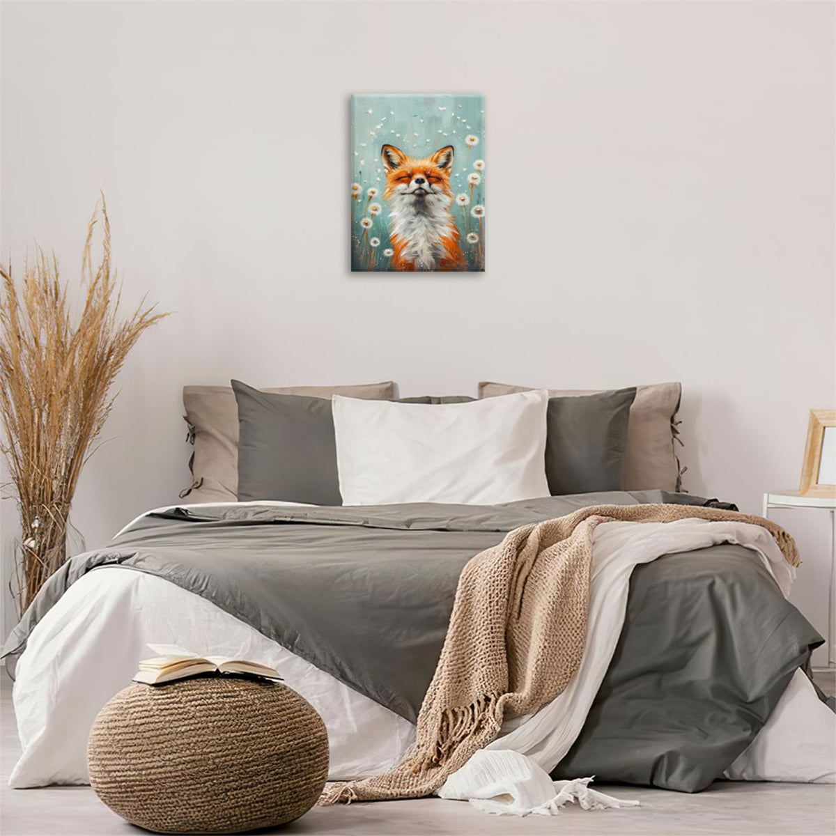 Fox Wall Art Woodland Dandelion Wall Decor Pictures Painting Canvas Prints Framed Home Artwork for Bathroom Bedroom Office 20"x24" (Dandelion Fox / 24"L x 20"W)