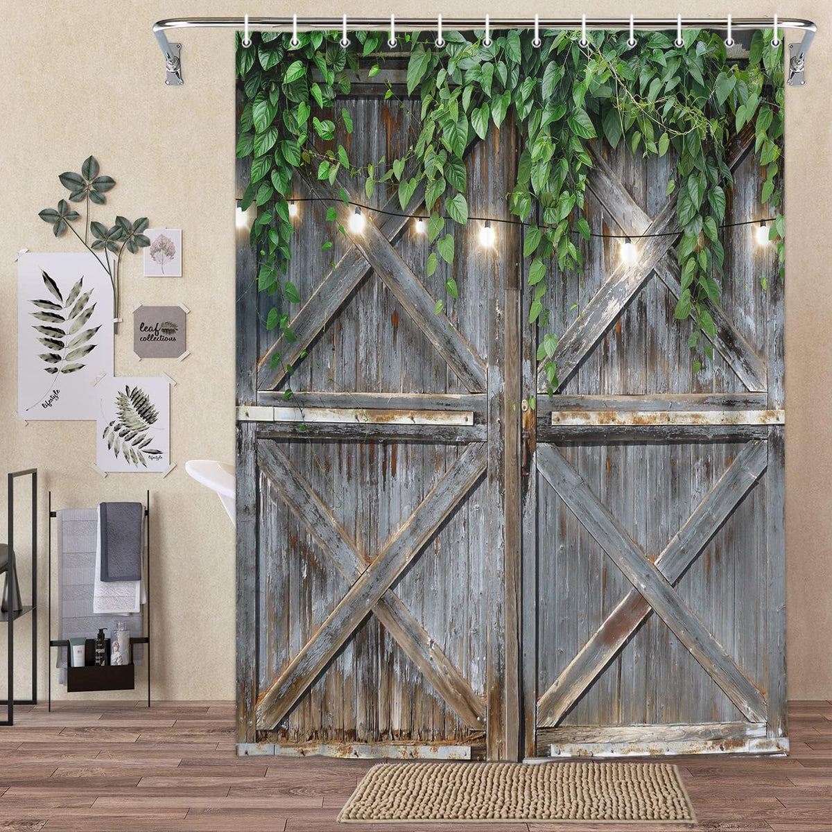 Rustic Barn Door Shower Curtain (Grey-01 / 72"W x 75"L (Pack of 1))