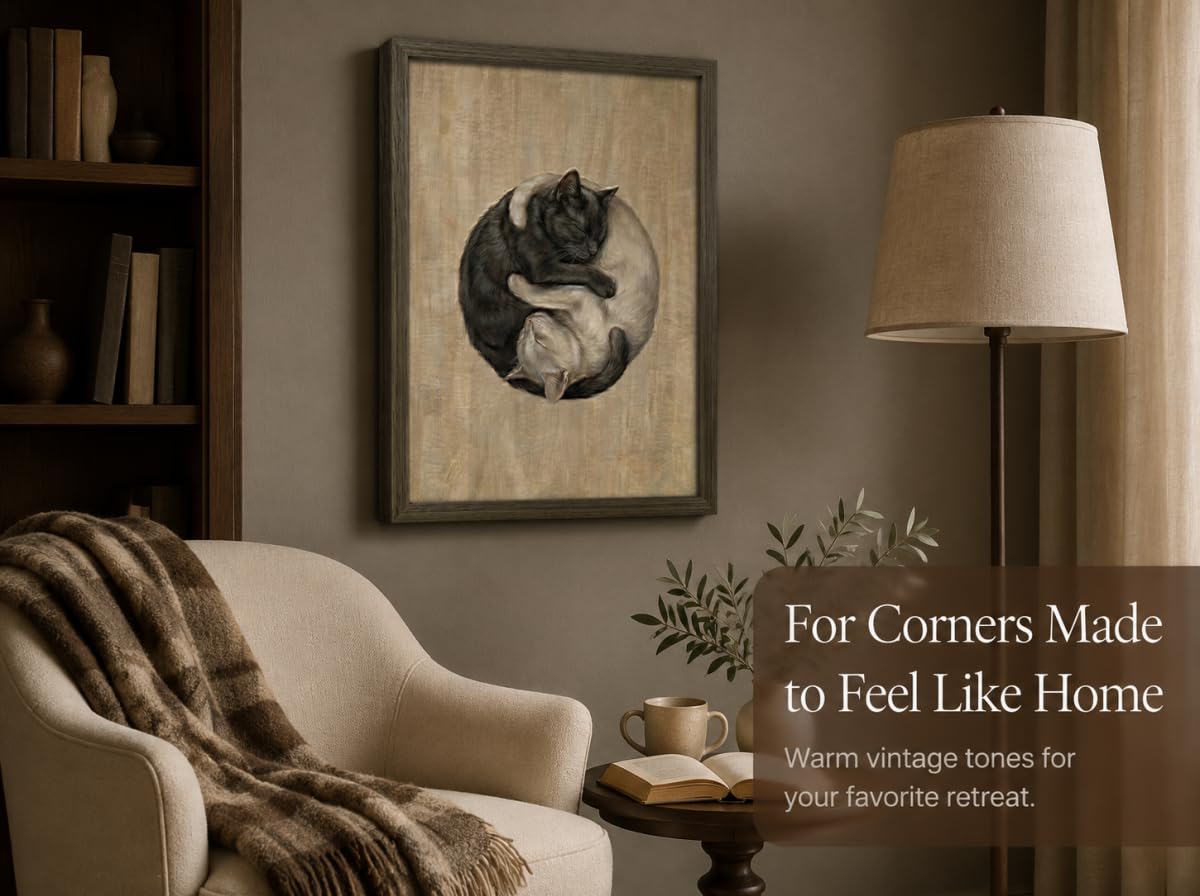 Yin Yang Framed Wall Art (Black White Cats / 10"L x 8"W)