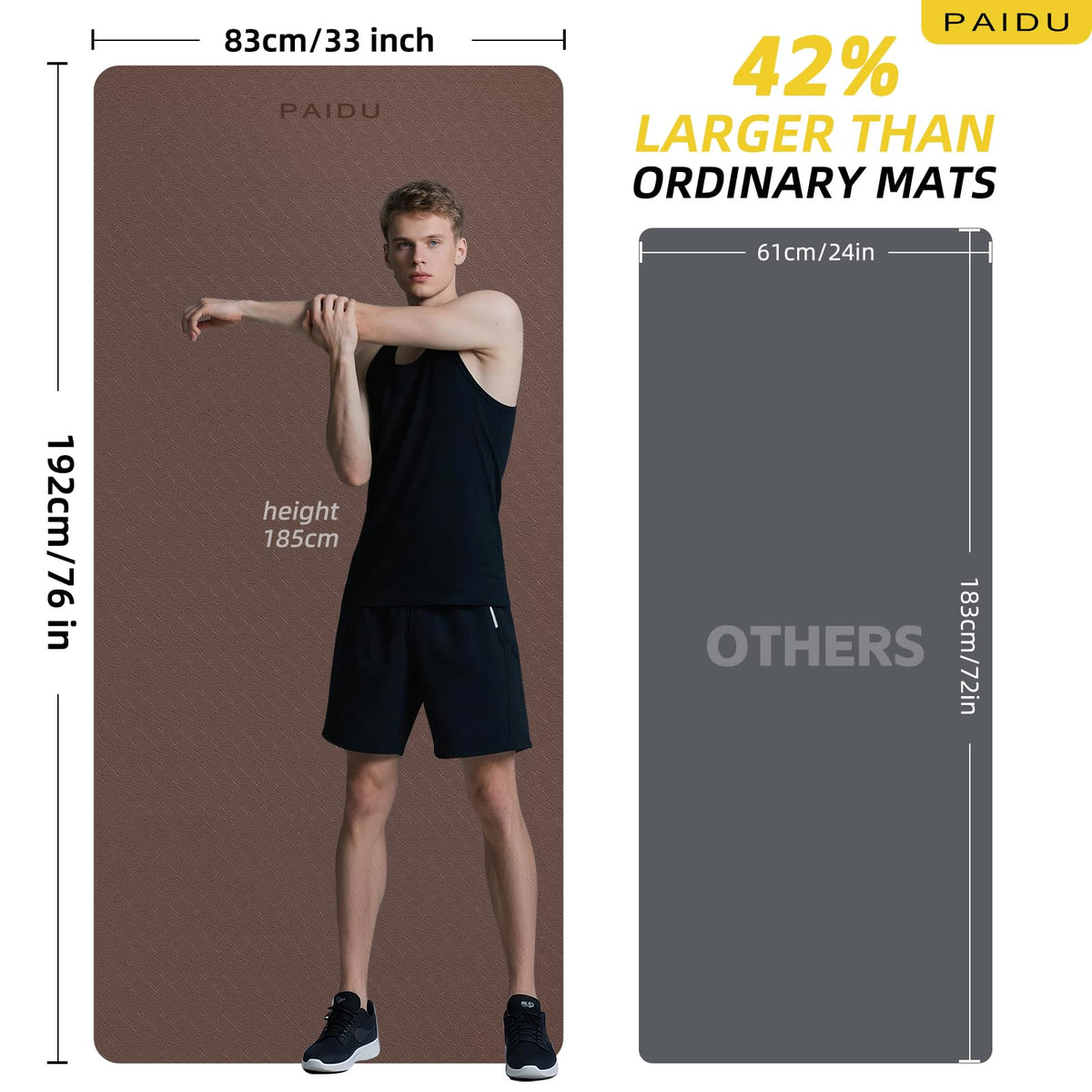 Extra Long Wide Yoga Mat (Dark brown + Black)
