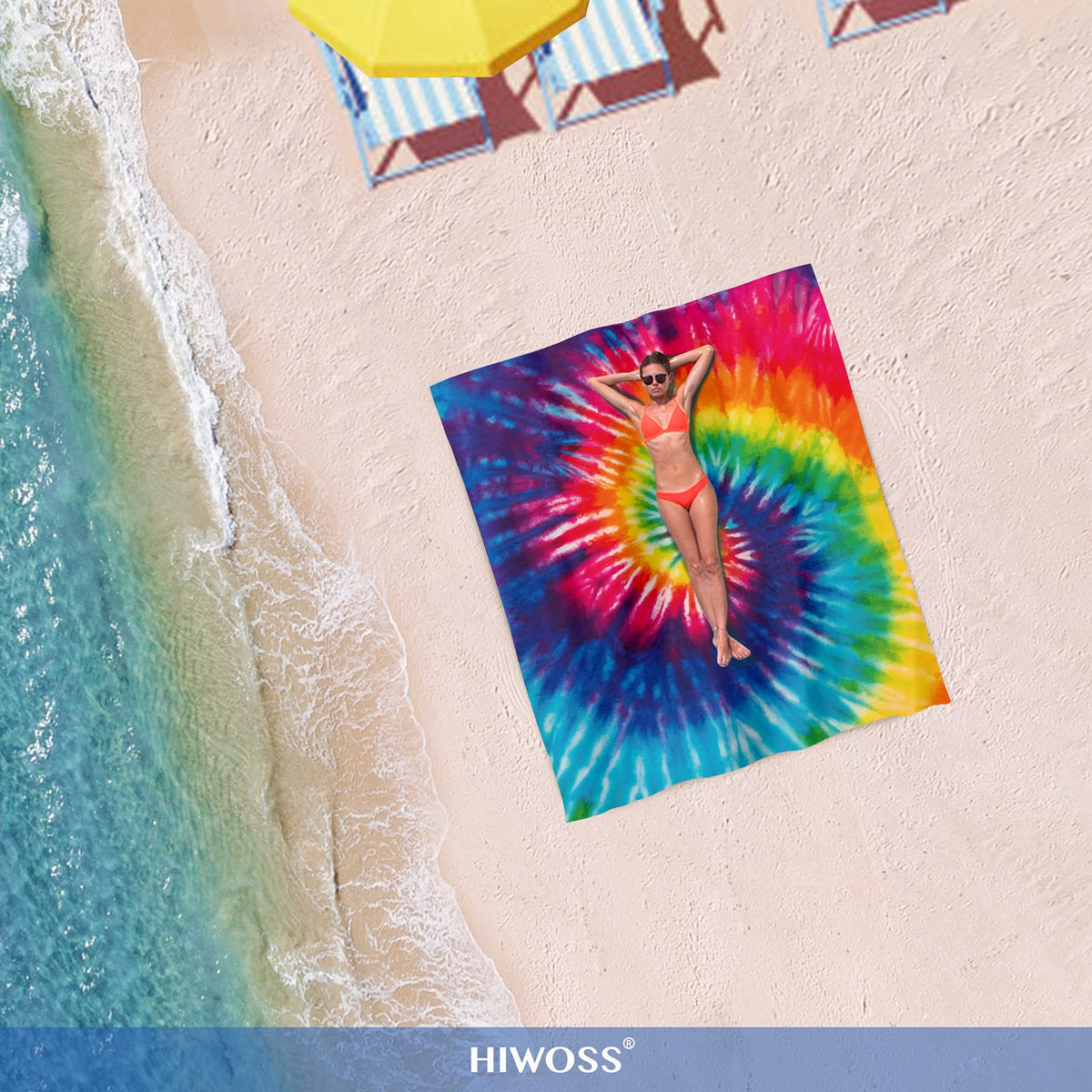 Beach Blanket Waterproof Sandproof Oversized 95”x 80” (Rainbow)
