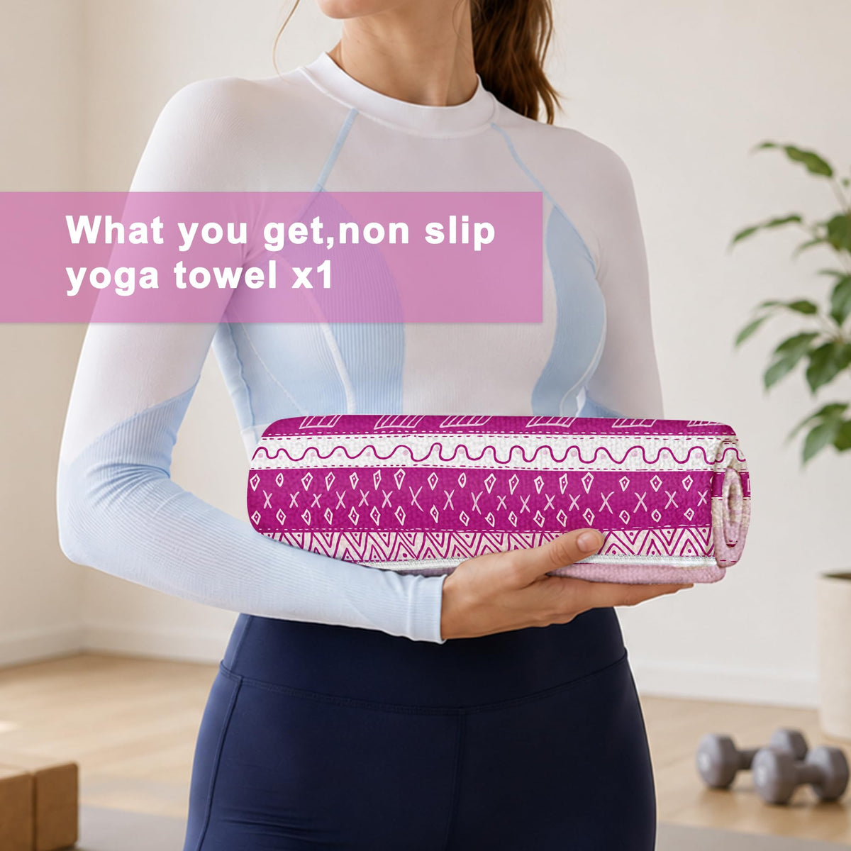 Yoga Towel Absorbent Yoga Mat Towel for Hot Yoga Non Slip (Pink Triangle Geometry / Casual)
