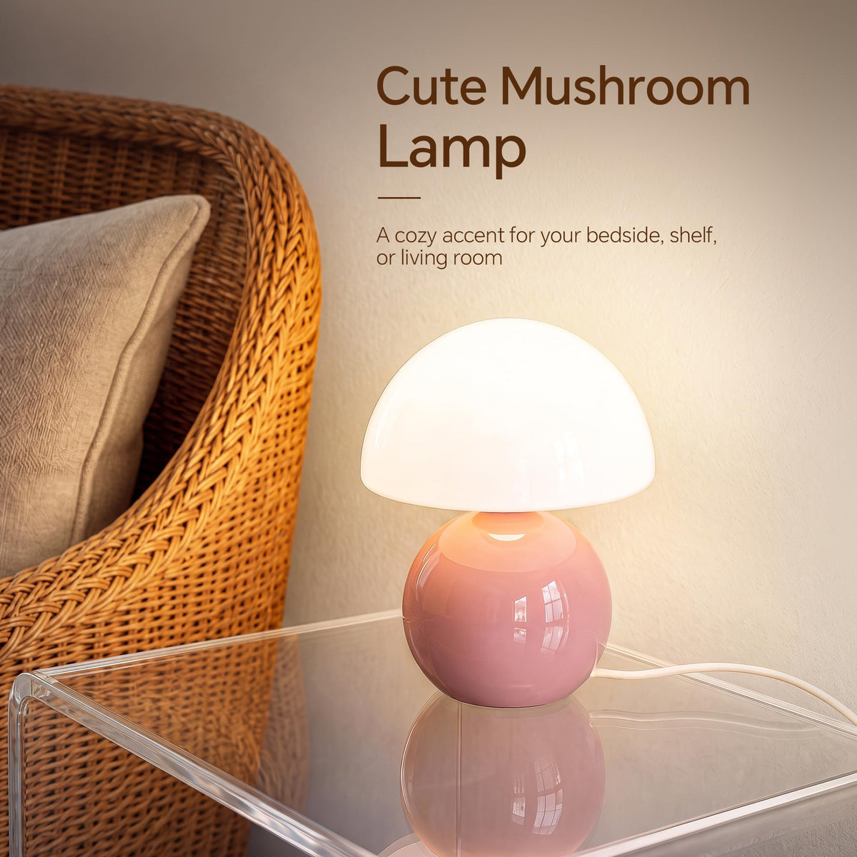 Mushroom Lamp Table Lamp for Bedroom (Pink)