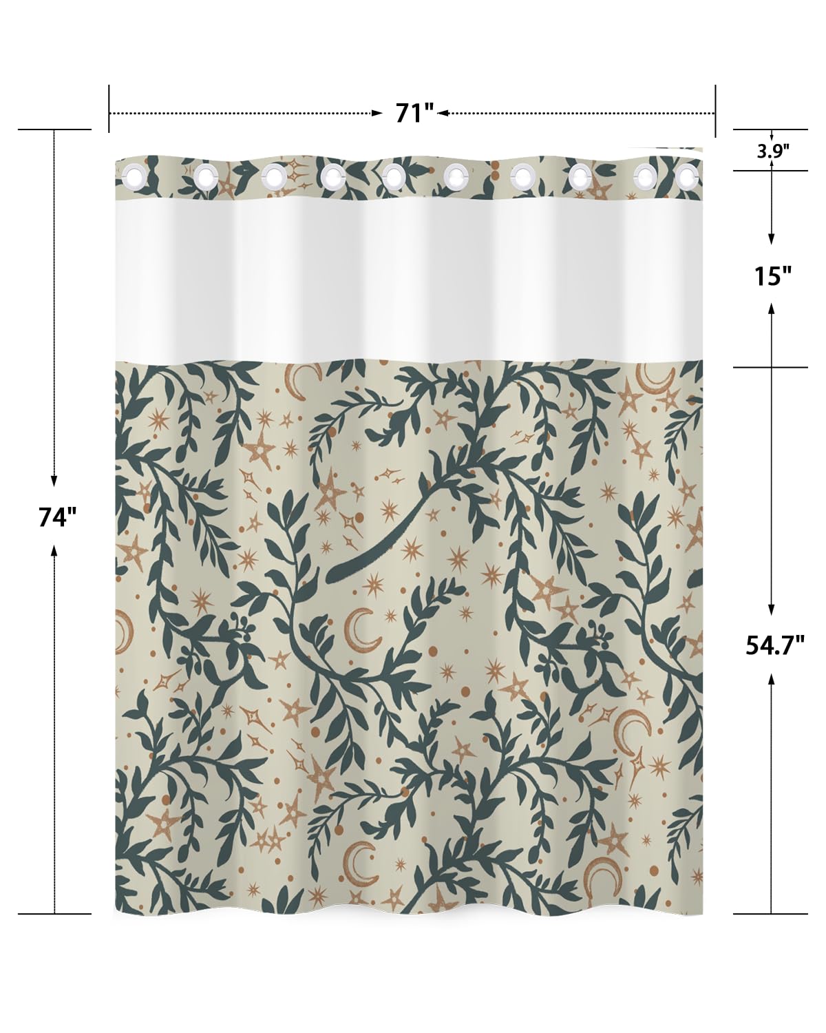 Boho Celestial Shower Curtain with Snap in Removable Liner (Moon and Star)