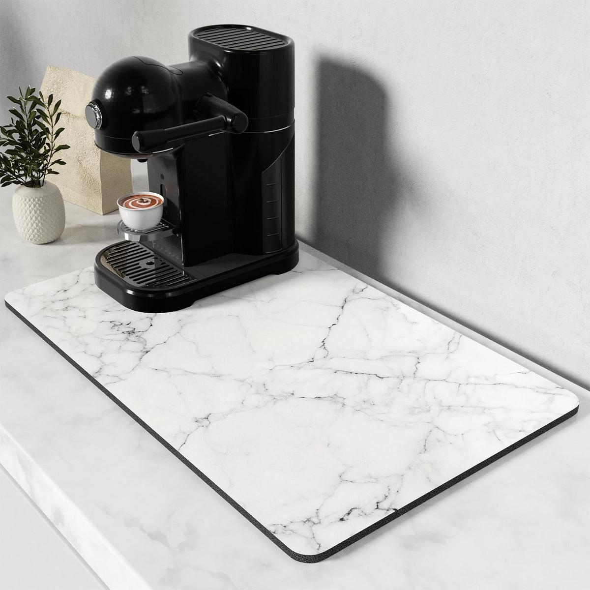 Coffee Mat 12" x 19" Cute Marble Style Coffee Bar Mats for Espresso Machine Station Accessories and Organizer (Gray White Marble / 12" x 19")