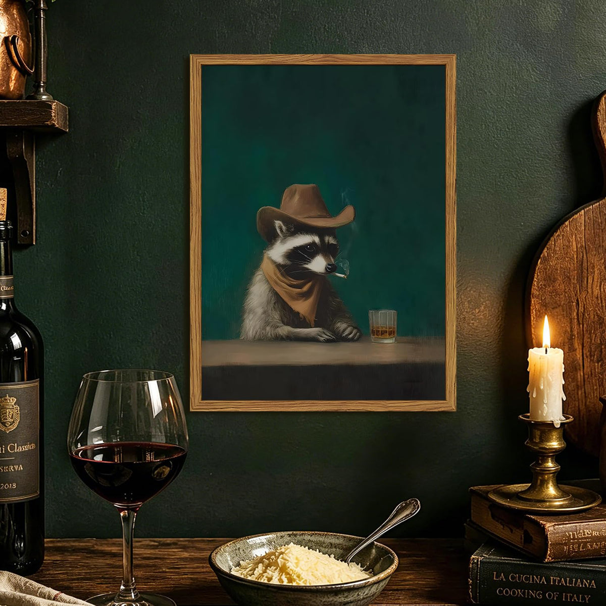 Framed Funny Raccoon Wall Art (Moody Raccoon / 16"L x 12"W)