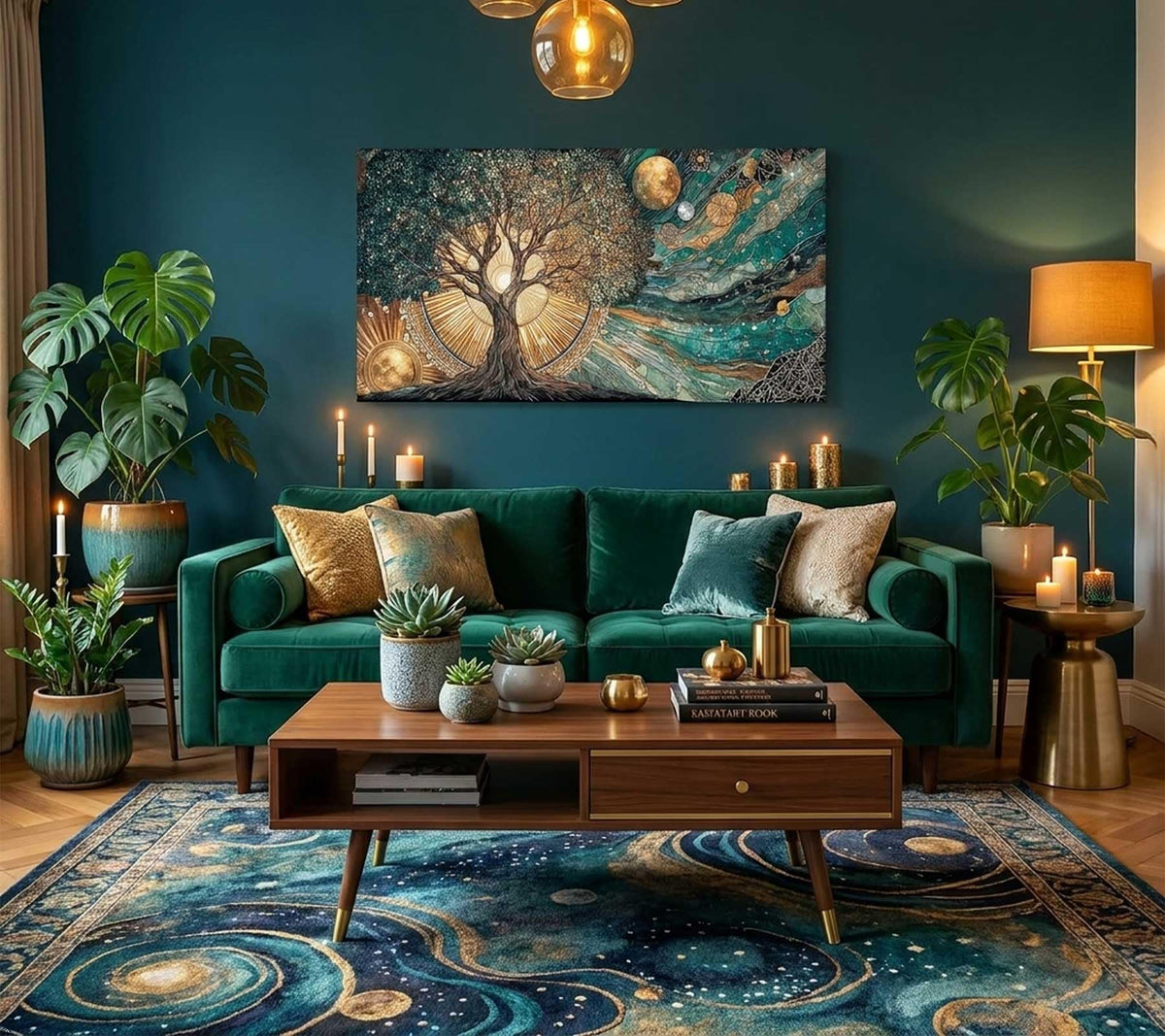 Large Frame Tree of Life Canvas Wall Art Sun and Moon Cosmic Picture Wall Decor Celestial Tree of Life Poster Print for Meditation Corner Yoga Room Living room Bedroom Home Decoration 40x20in (Cosmic Tree of Life / 40"L x 20"W)