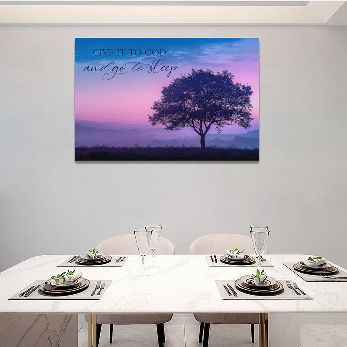 Bedroom Wall Art Give it to God and Go to Sleep Sign Wall Decor Christian Canvas Prints Painting Purple Tree Bathroom Pictures Framed Artwork Gifts Home Decorations 24"x16" (24"L x 16"W / Purple Tree)