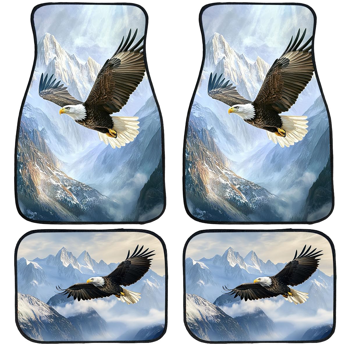 Eagle Car Floor Mats Set of 4 Rustic Sun Soaring Mountain Cloud Blue Sky Automotive Car Floor Carpets Non (26.8"L x 17.3"W x 0.4"Th / Eagle)