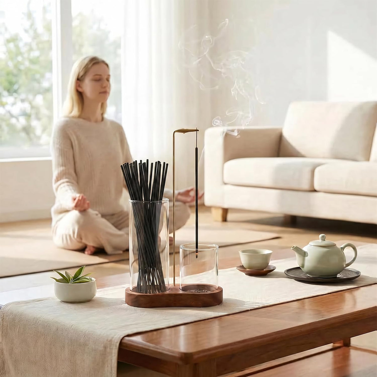 2 in 1 Incense Holder for Sticks with Glass Ash Catcher (Standard wide cup)