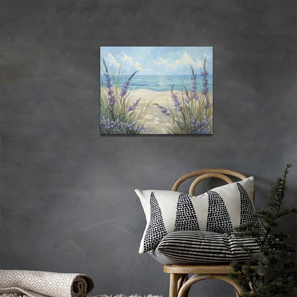Beach Ocean Wall Art Coastal Flower Pictures Wall Decor Abstract Watercolor Seaside Canvas Painting Beach Floral Artwork for Bathroom Living Room Bedroom Kitchen Office 16x12 inch (16"L x 12"W / Grass Beach)