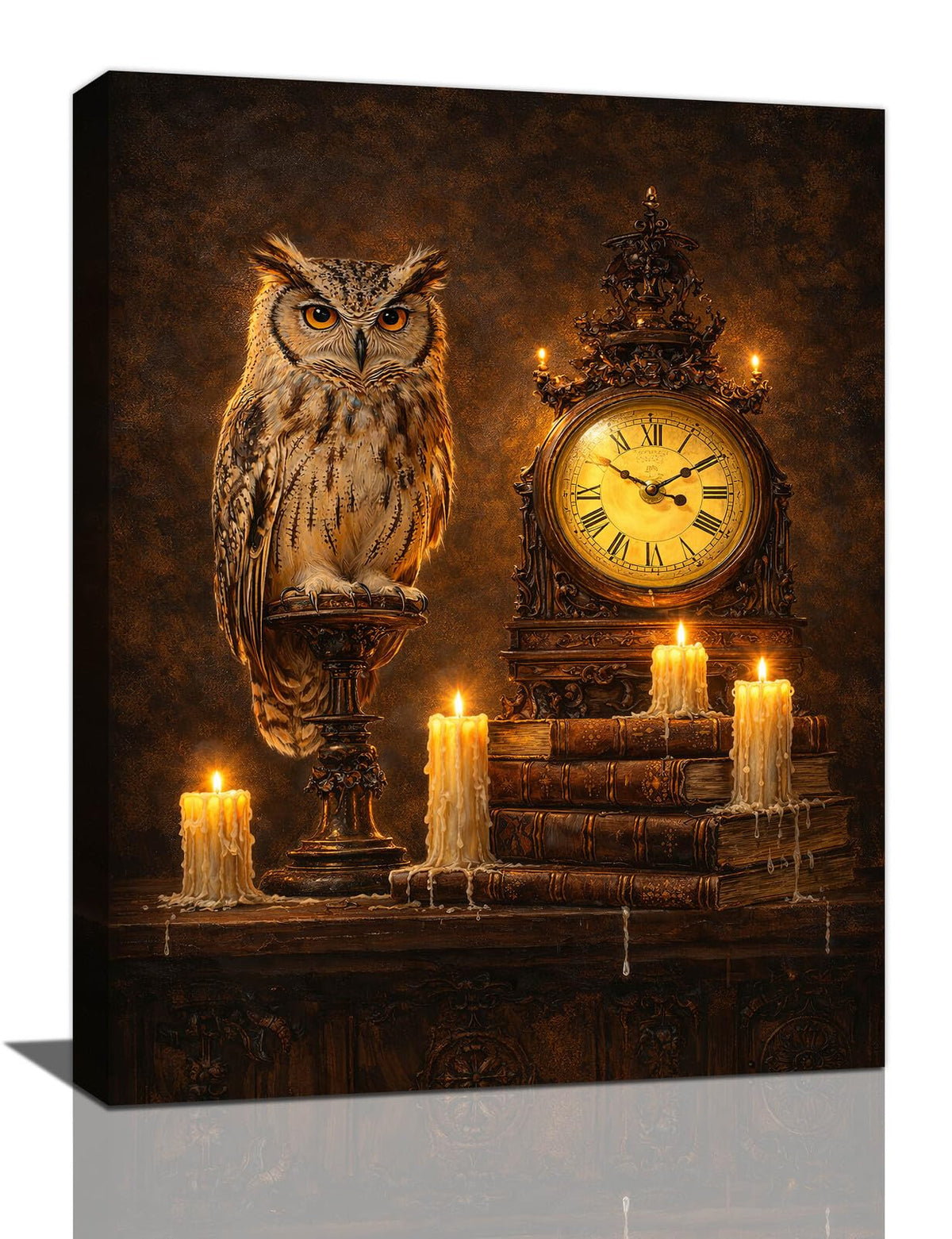 Owl Wall Art Book Wall Decor Candle Canvas Picture Owl Painting Artwork for Library Study Bedroom Living Room 20"x24" (Owl Book / 24"L x 20"W)