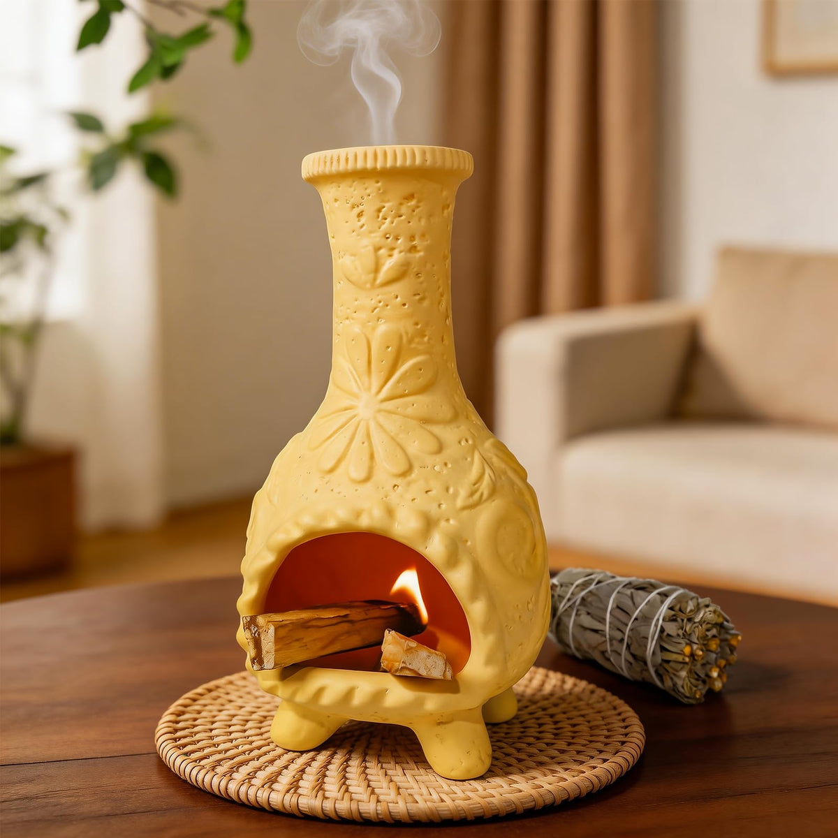 Yellow Floral Palo Santo Chiminea (Flower Palo Santo Holder-yellow)