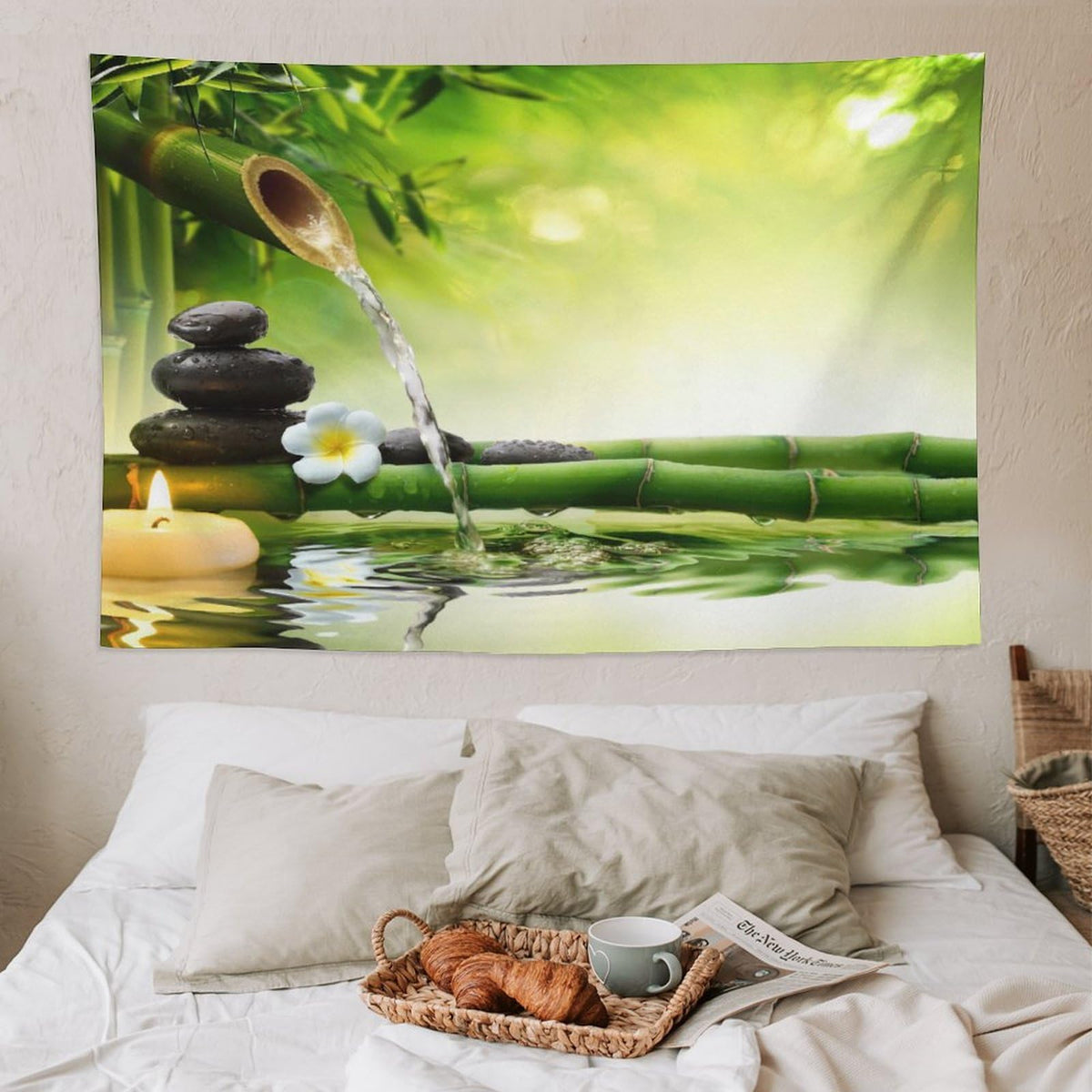 Meditation Tapestry Wall Hanging Zen Garden Pond Flower Pebble Stone Bamboo Stalks Candle Spa Yoga Tapestries Home Decor for Living Room Bedroom Farmhouse Kitchen Dorm 60"x90" (60"L x 90"W / Zen-14)