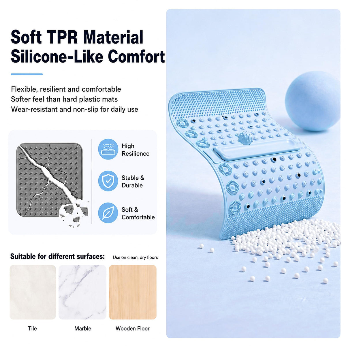 Soft TPR Extra Large Acupressure Foot Massage Mat With Removable Ball (Blue)