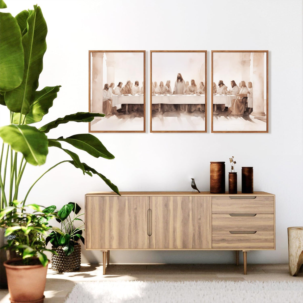 Jesus Last Supper Framed Canvas Wall Art Set Of 3 (Jesus wall art)