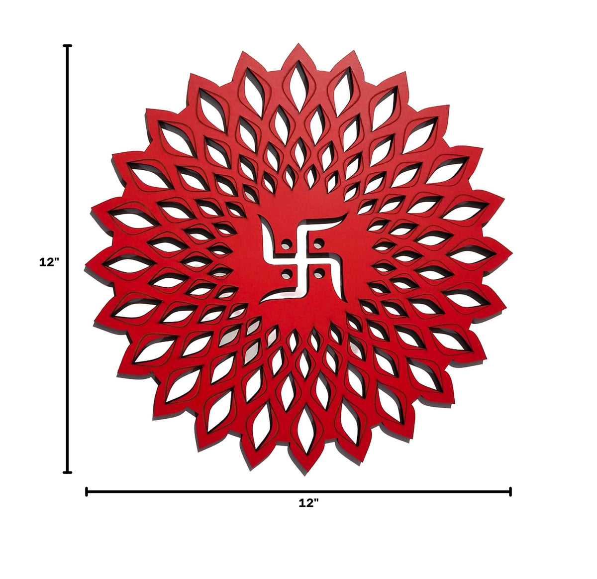 Red Round Decorative Wall Art Mdf Wooden Chakra For Temple (Marking -Red / 12"L x 12"W)