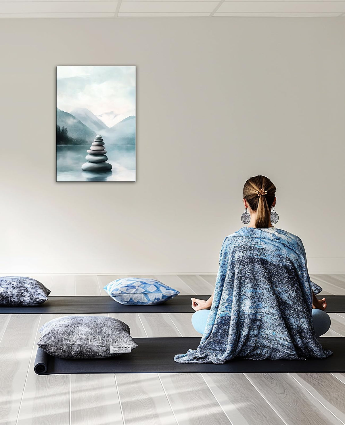 Zen Stones Canvas Wall Art Watercolor Spa Stone Pictures Minimalist Mountain Nature Scene Painting Zen Meditation Calming Home Decor Ready to Hang (Artwork-4 / 24L" x 16W")