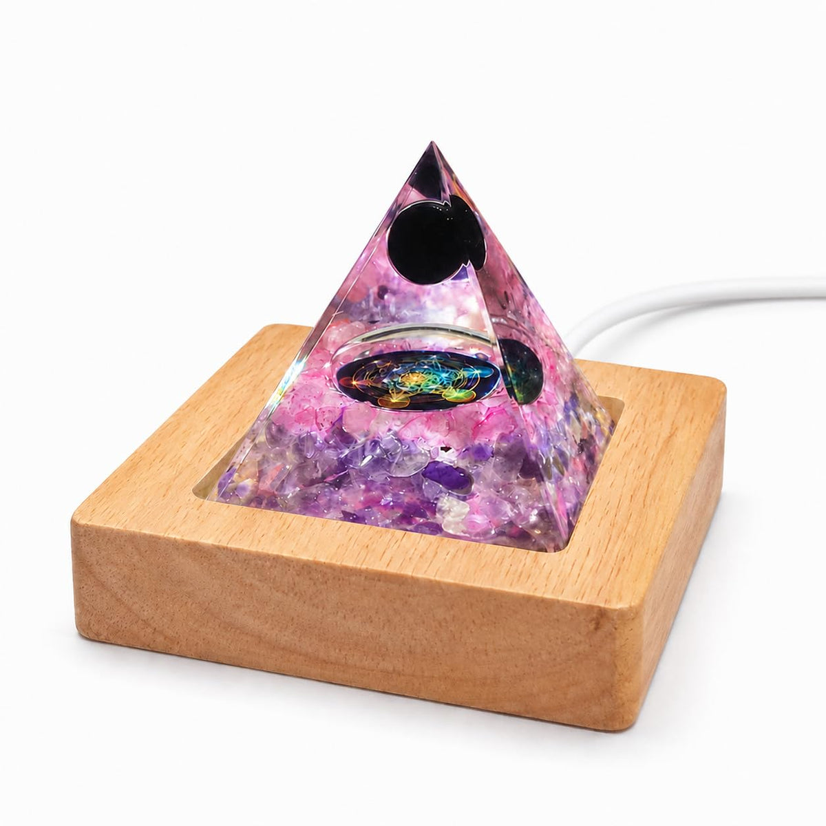 Orgone Pyramid Lamp with Light Base (Plug-in-Love&Compassion)