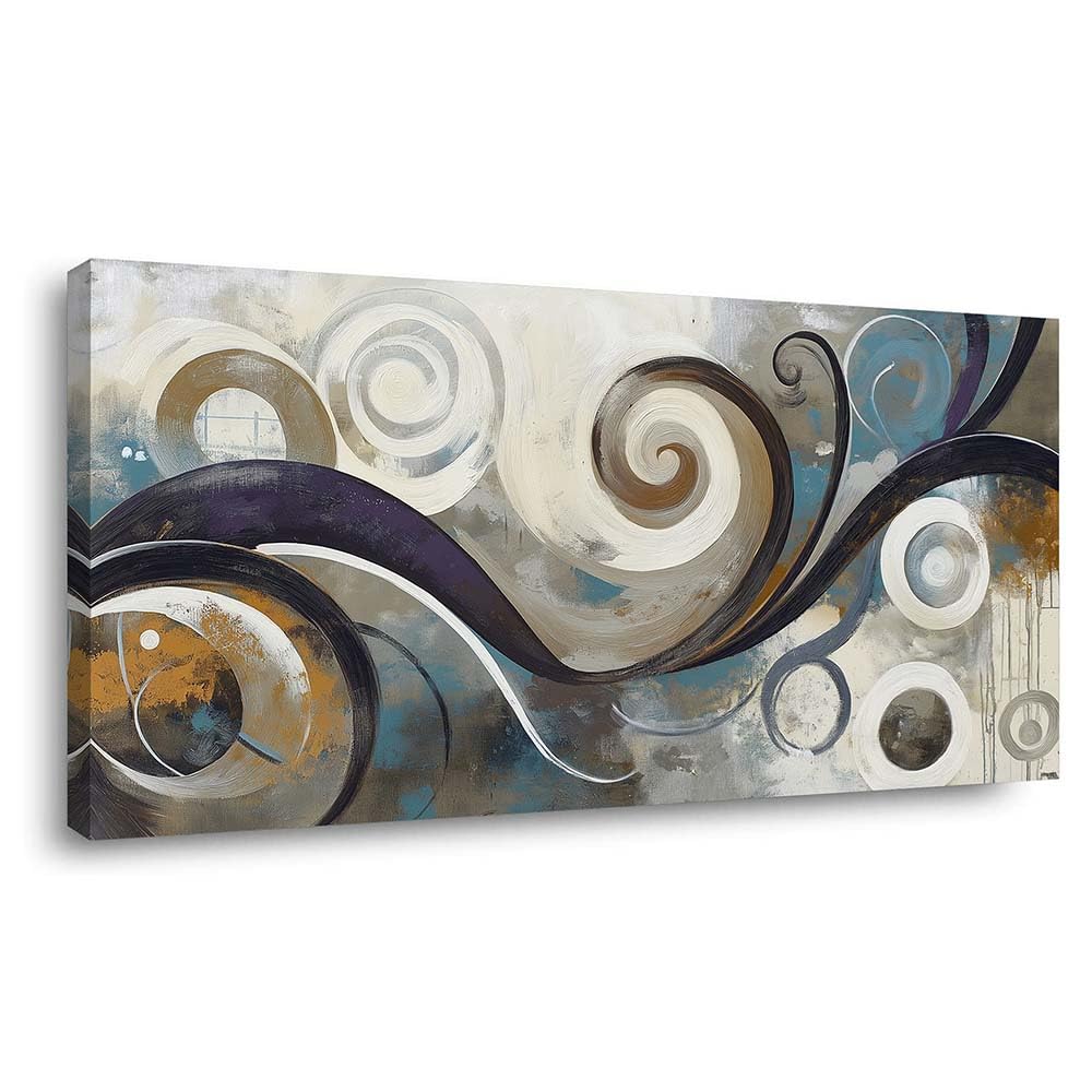Teal Brown Swirl Geometric Canvas Wall Art Modern Abstract Painting Flat Print Gallery Wrapped Contemporary Artwork for Living Room Bedroom Bathroom Decor (Abstract / Blue Swirl 12 / 46"L x 23"W)