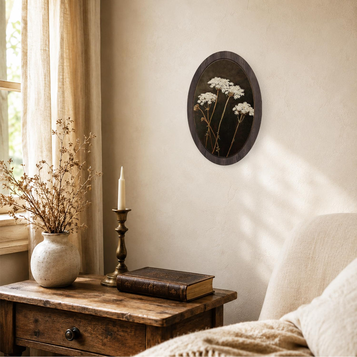 Moody Botanical Framed Wall Art Decor (Queen Anne’s Lace)