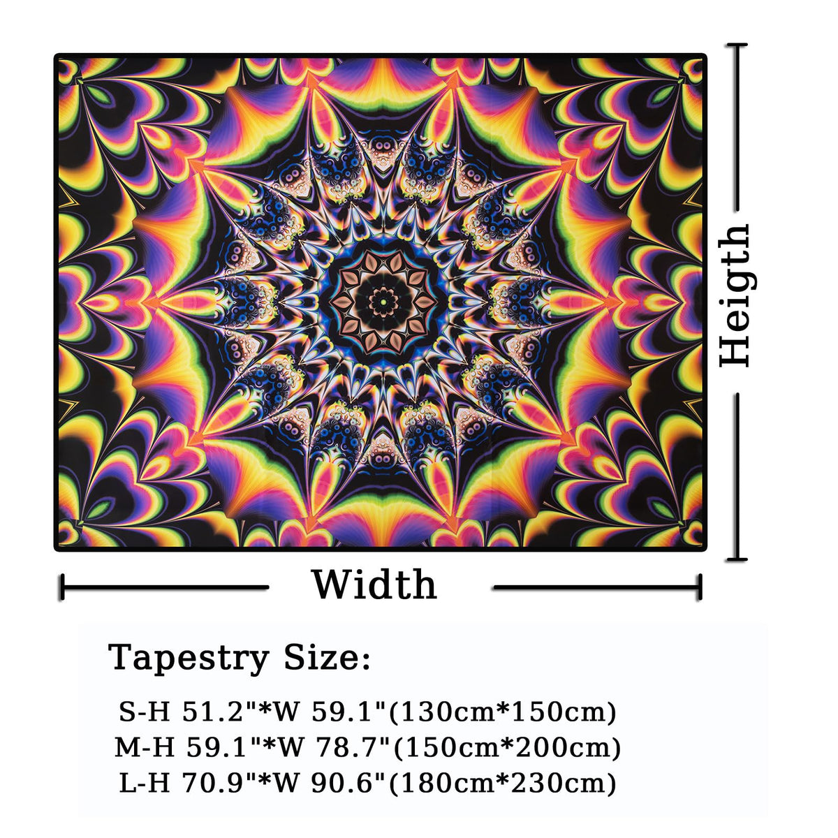 Blacklight Trippy Mandala Tapestry (Mandala Tapestry Red / 59"L x 51"W)